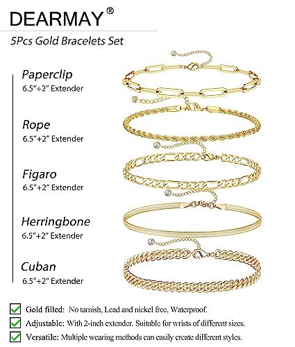 Gold Bracelets for Women Waterproof, 14K Real Gold Jewelry Sets for Women Trendy