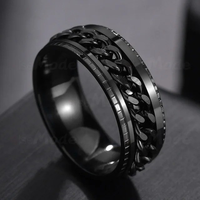 Stainless Steel Multicolor Rotating Spinner Round Chain Ring Unisex, Women, Men