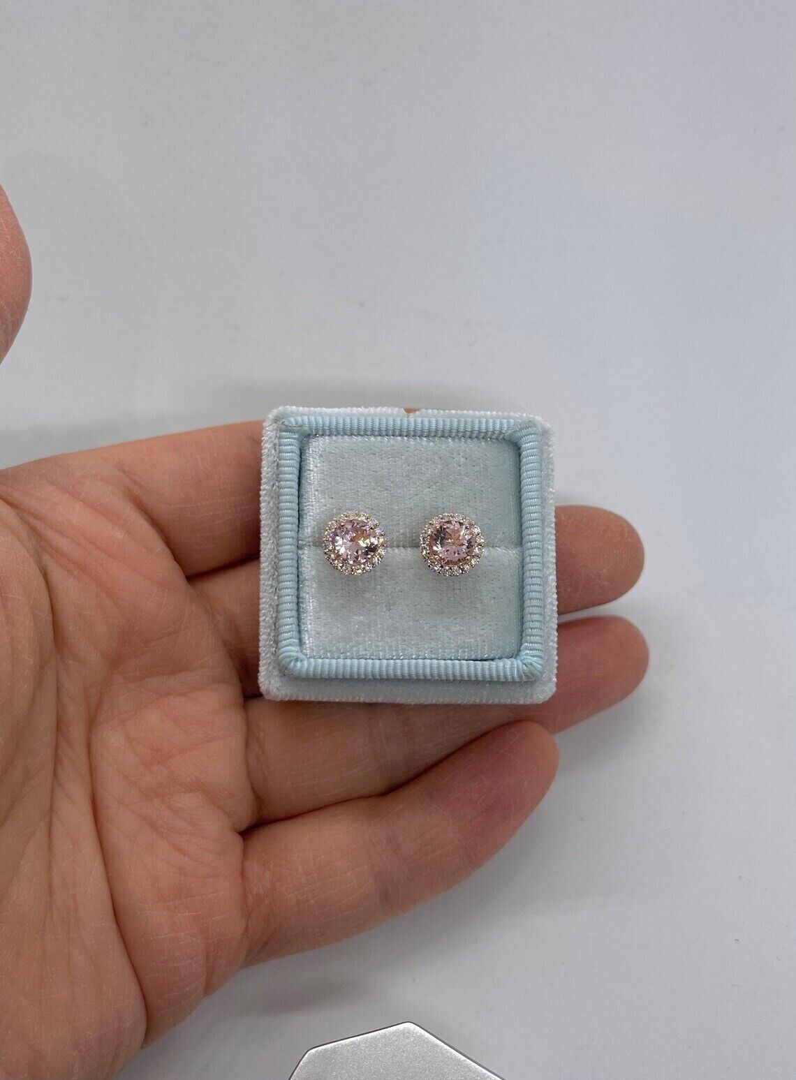 Round Cut 1.90 Ct Simulated Morganite Halo Stud Earrings 14K Yellow Gold Plated