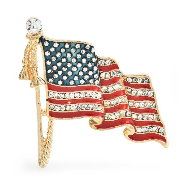 American Flag Brooch Set 2 Piece Patriotic Rhinestone Enamel Lapel Pins US