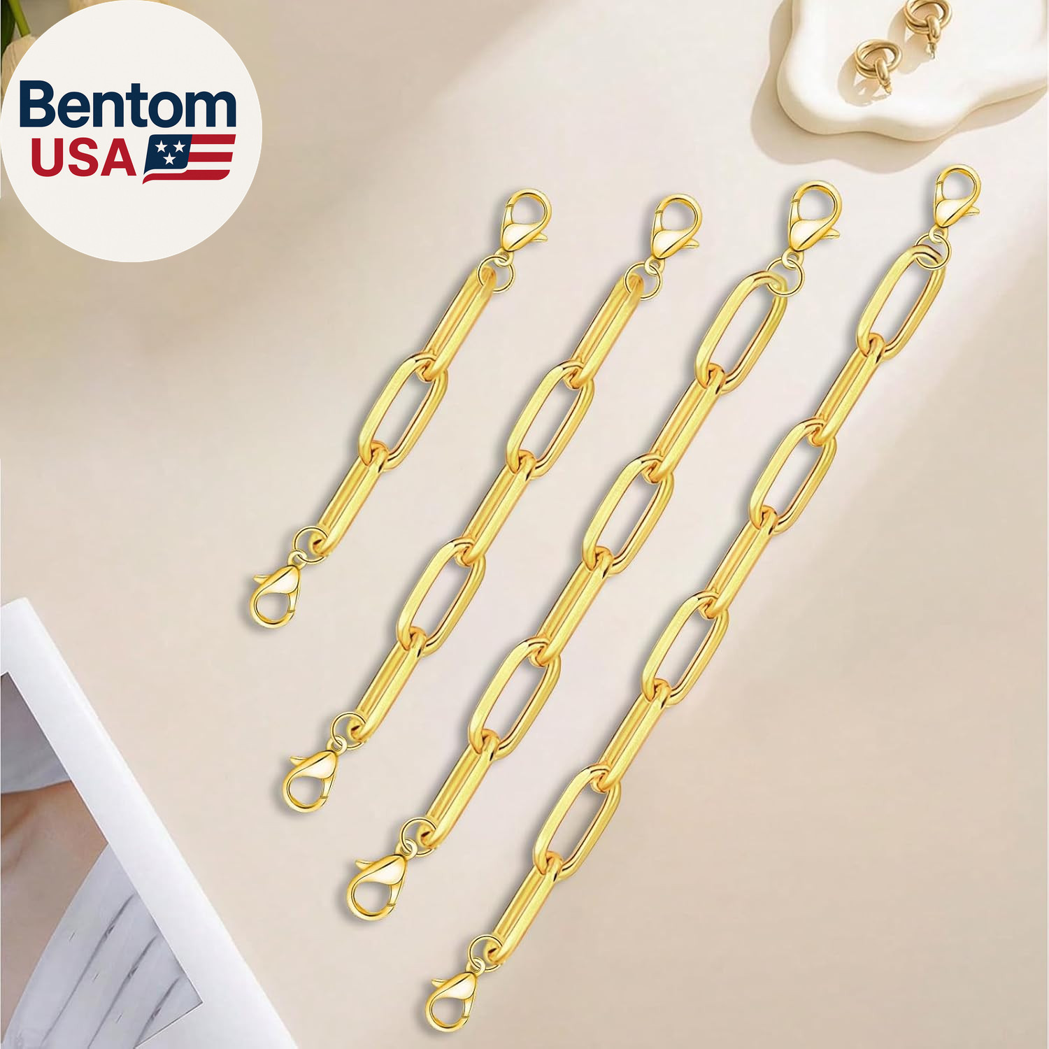 4Pcs Gold Necklace Extenders, Multi-Size Jewelry Extender Chain with Lobster Cla