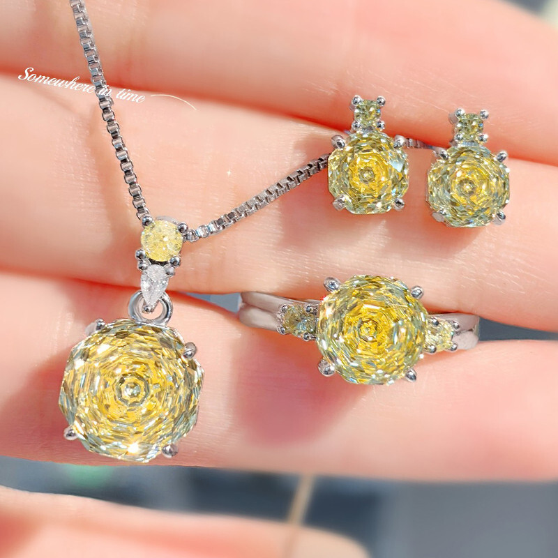 3pc Party Jewelry Rose Cut White Mystic Topaz Gems Women Necklace Stud Earring