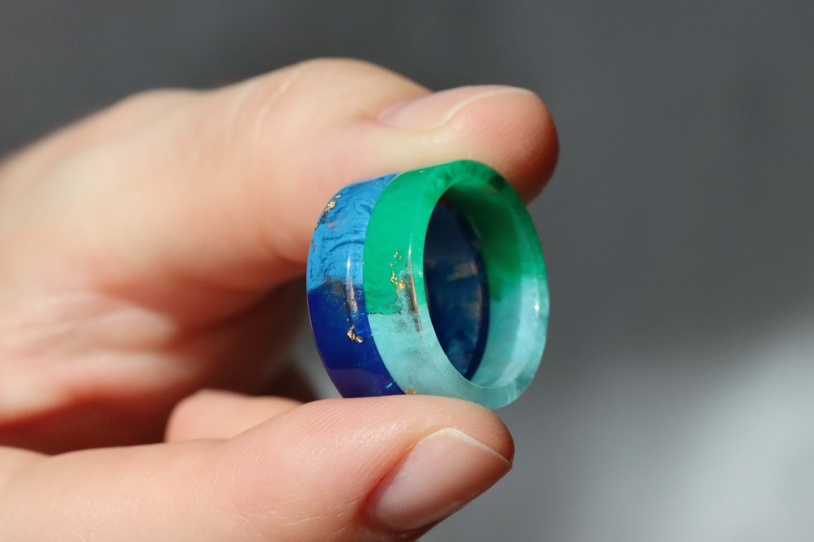 Green Blue Resin Ring Ombre Band Two Tone Minimal Jewelry Gift for Her