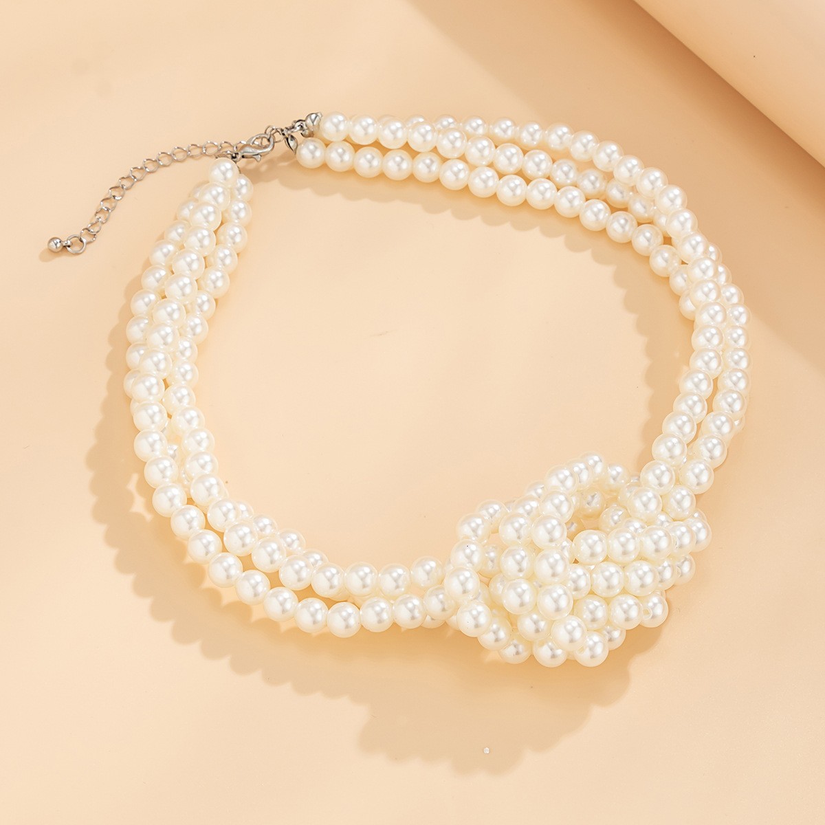 Multi Layer Faux Pearl Twisted Knot Choker Necklace Statement Bridal Elegant