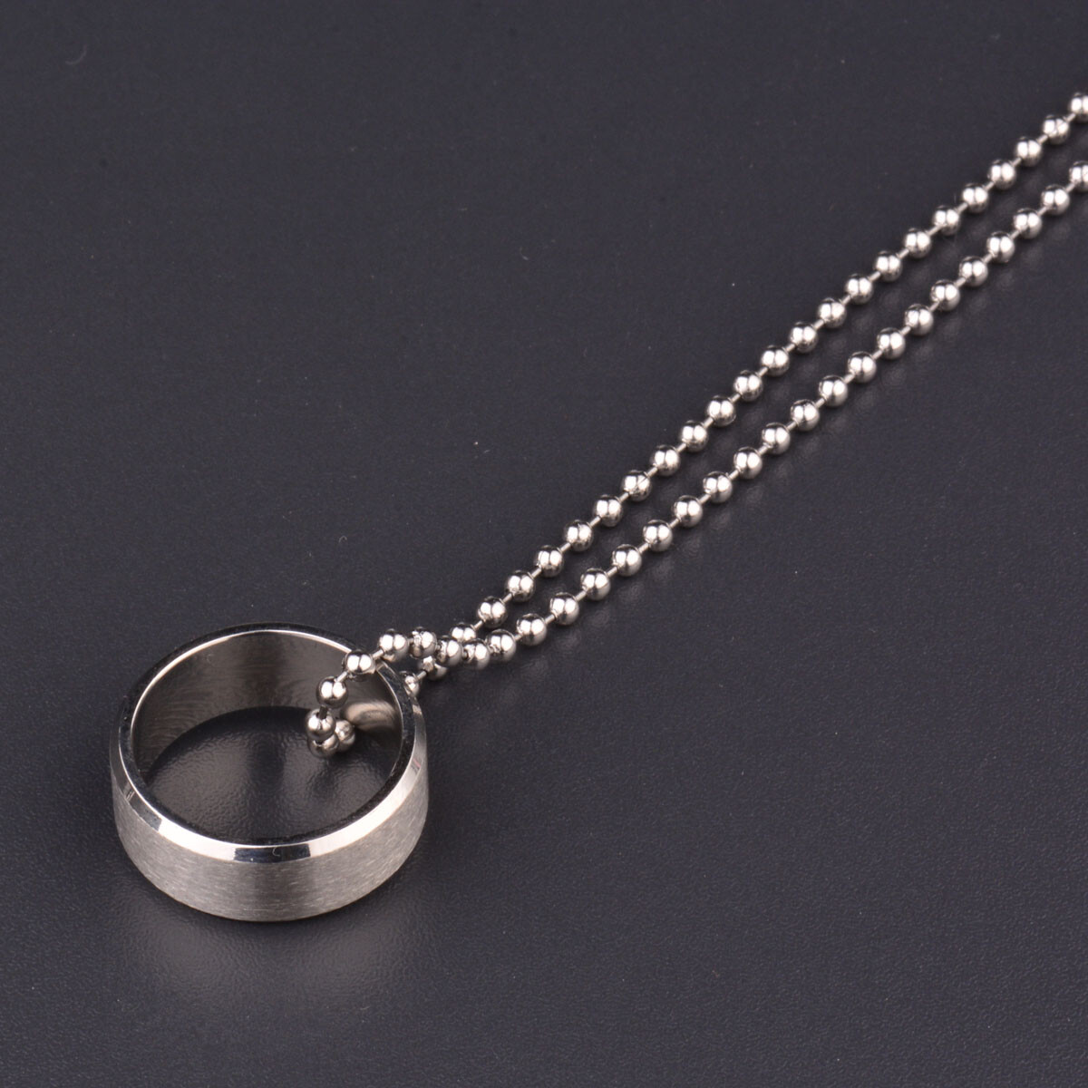 Mens Womens Charm Circle Ring Pendant Silver Stainless Steel Chain Necklace