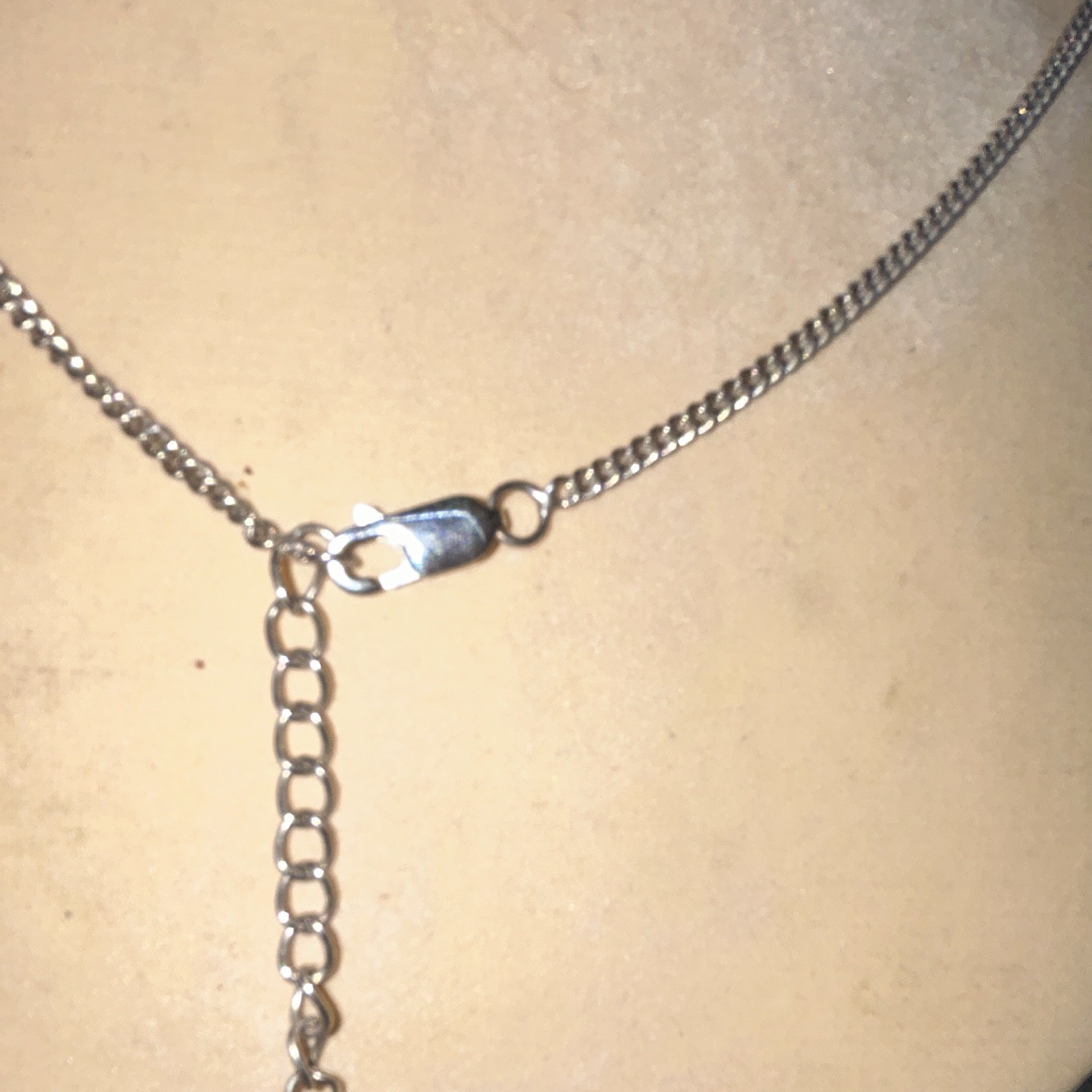 925 SS Oval Opal & Crystal Bar Necklace, Box Chain, 2 inch lengthener