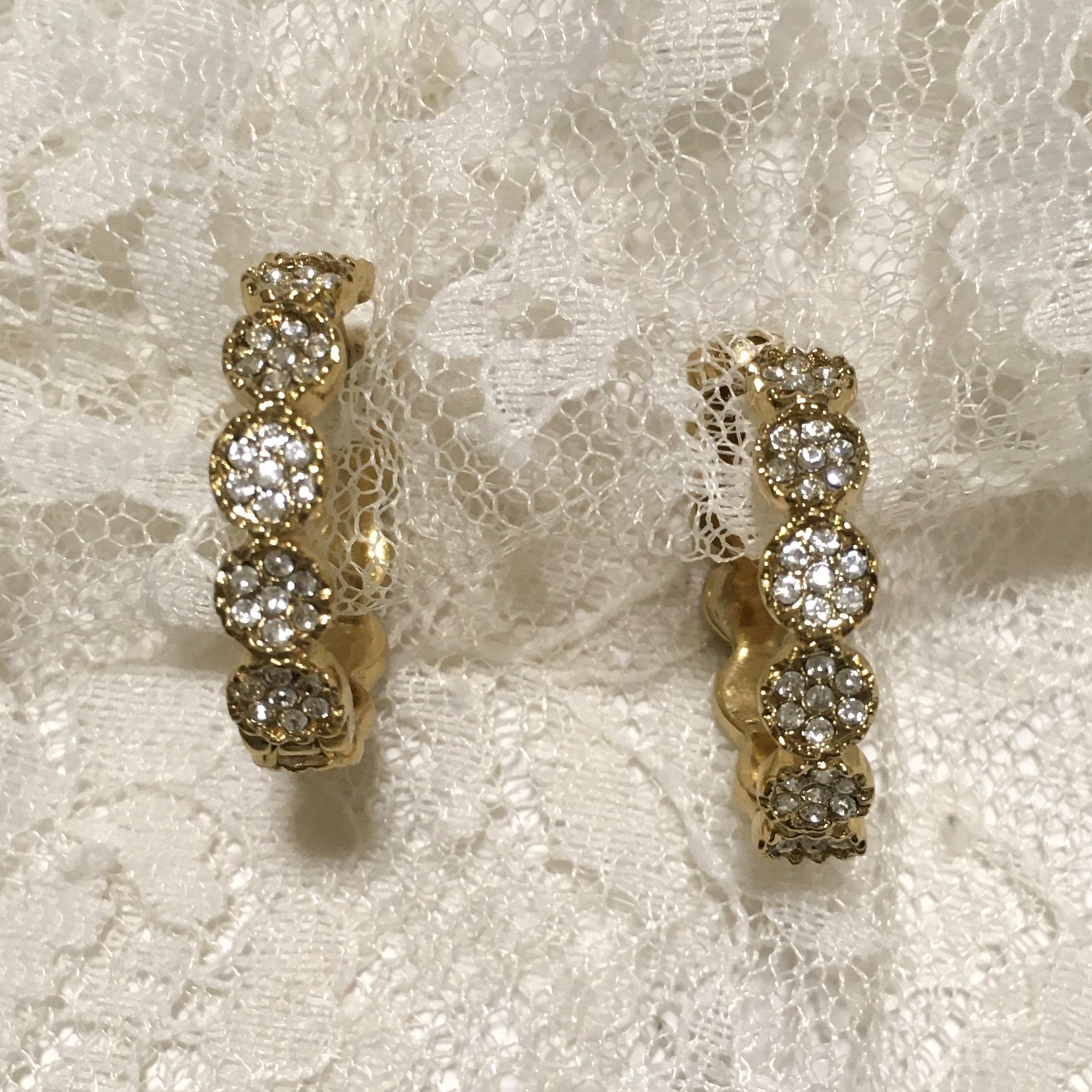 Kate Spade Hoop Earrings Rhinestones Gold Tone Hinged Pierced Everyday Wear