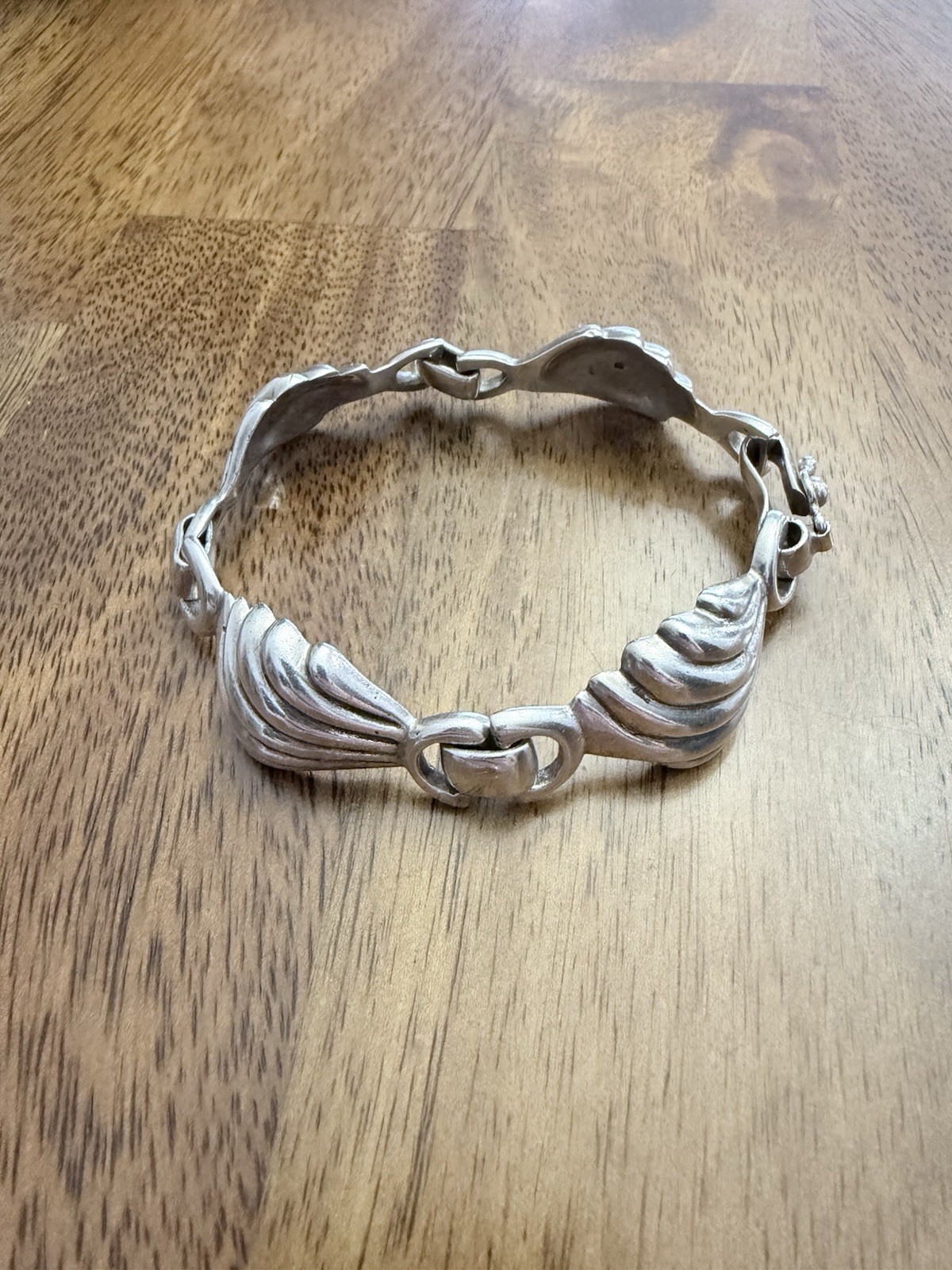 Margot de Taxco Vintage Textured Sterling Silver wings Bracelet 8”