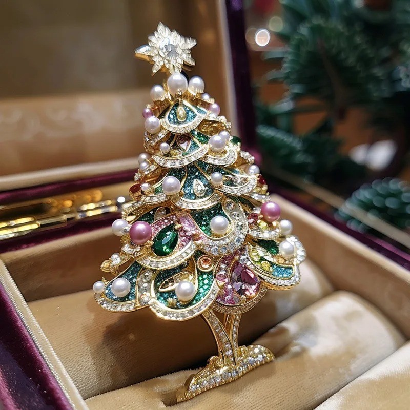Vintage Crystal Baroque Christmas Tree Brooch Pin Jewelry Gift Accessories New