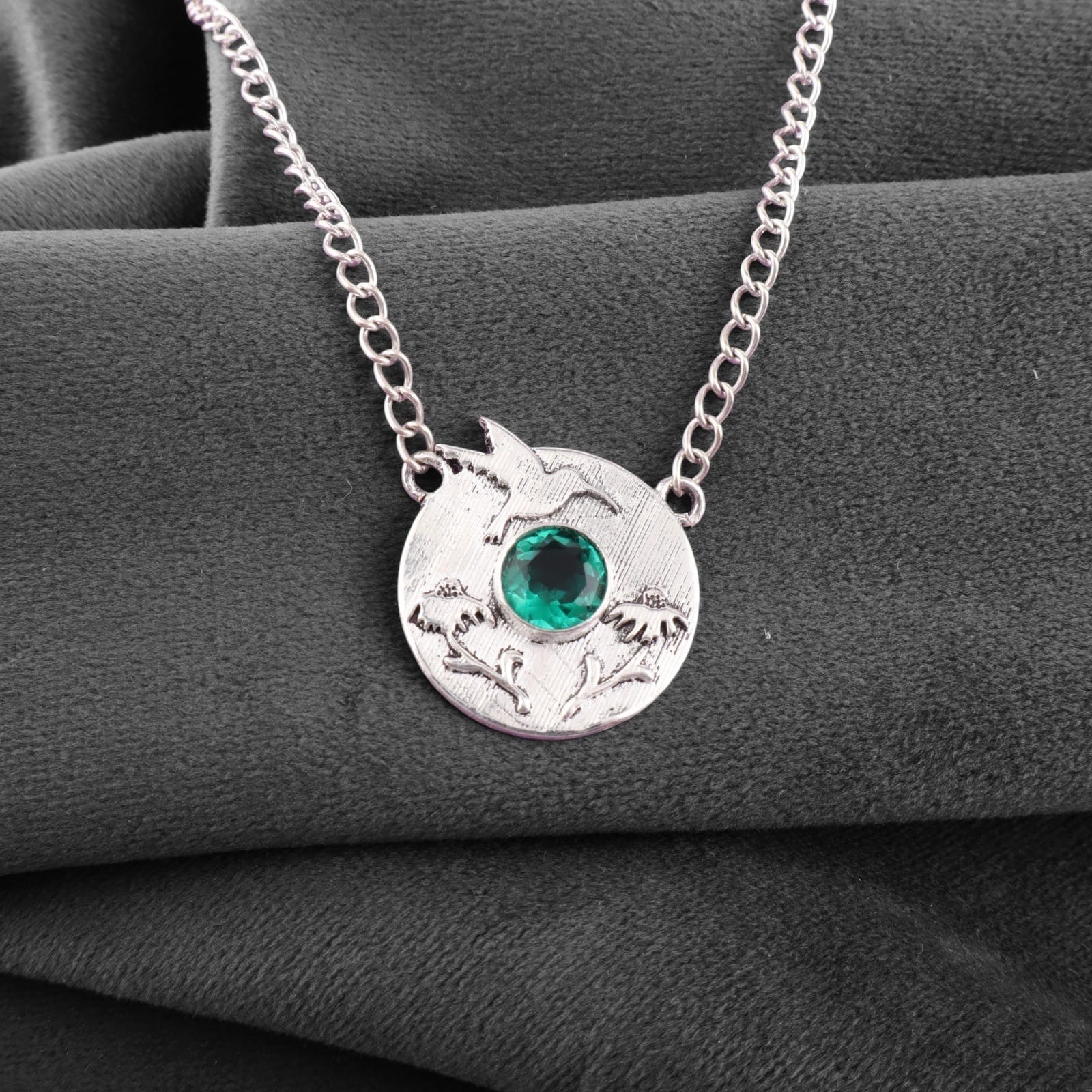925 Silver Natural Emerald Round 8MM Green Stone Charms Pendant New