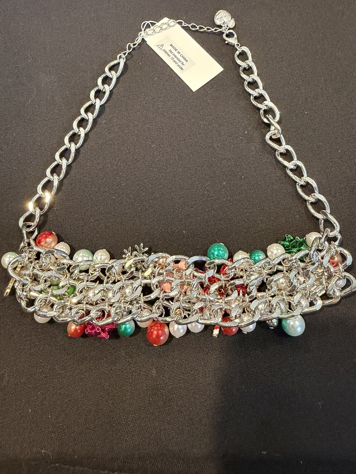 NWT BETSEY JOHNSON Silver Tone Festive Holiday Christmas Snowflake Bib Necklace