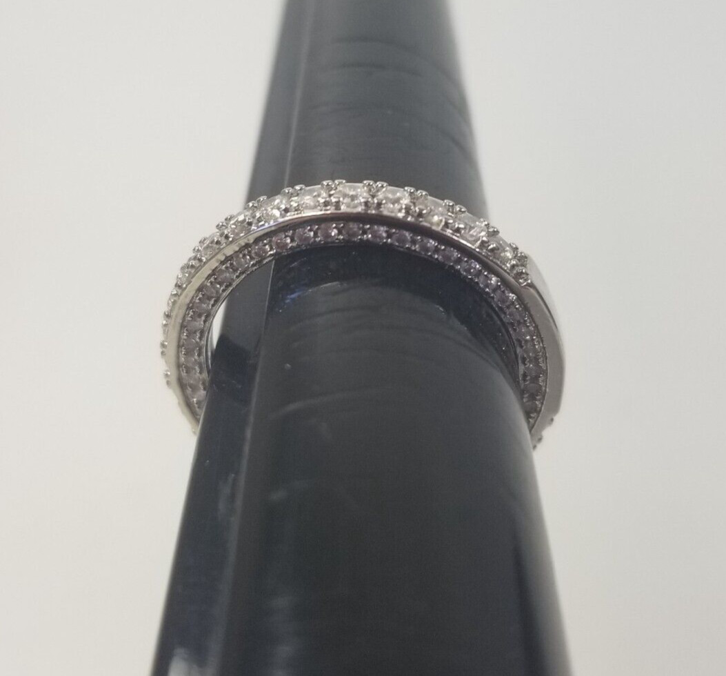 Vintage Rhinestone Womens Ring Silver Tone All Over Band Size 8.25