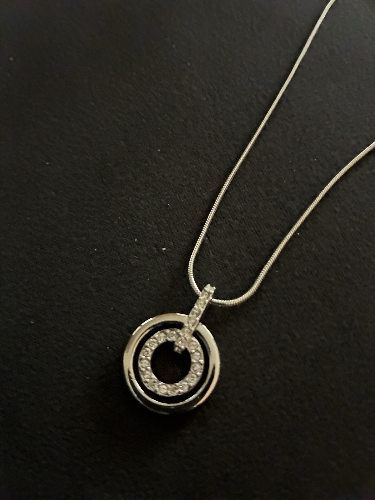 Swarovski Silver Crystal Concentric Circle Pendant Snake Chain Necklace