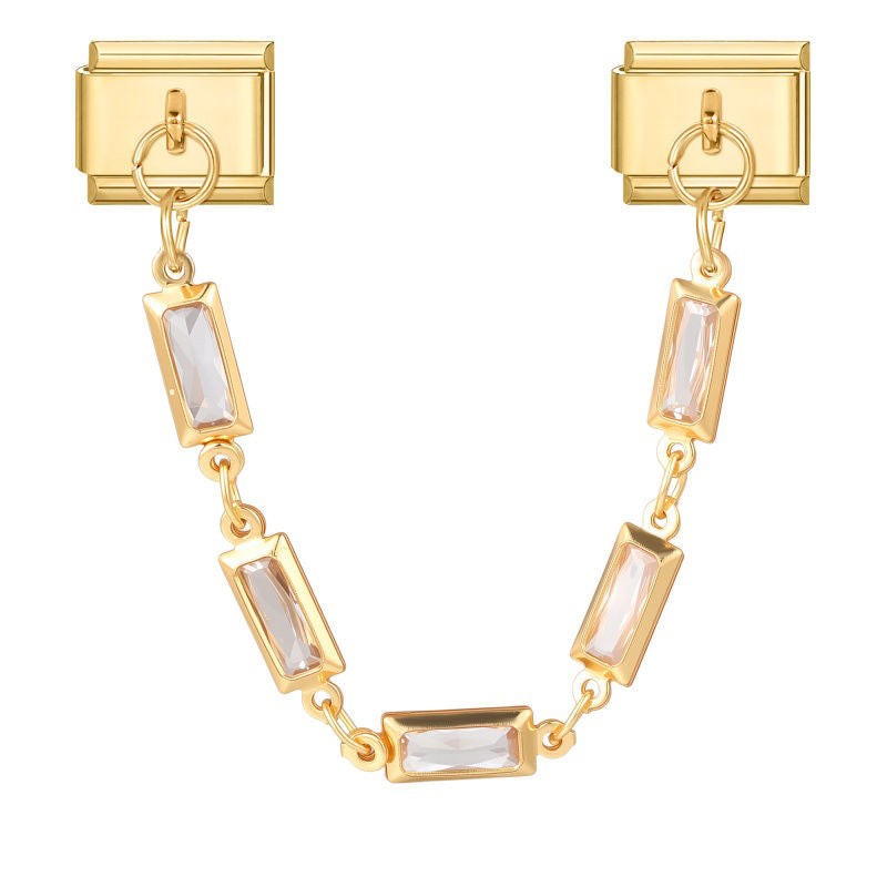 9mm Italian Charm Double Link Connector – Gold with Crystal Baguette Bar Chain