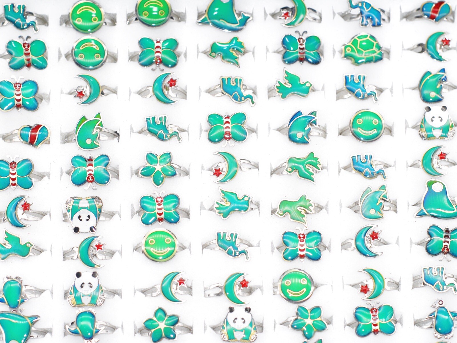 30 Cute Cartoon Animal Mood Ring Adjustable Women Kids Gift Change Color Jewelry