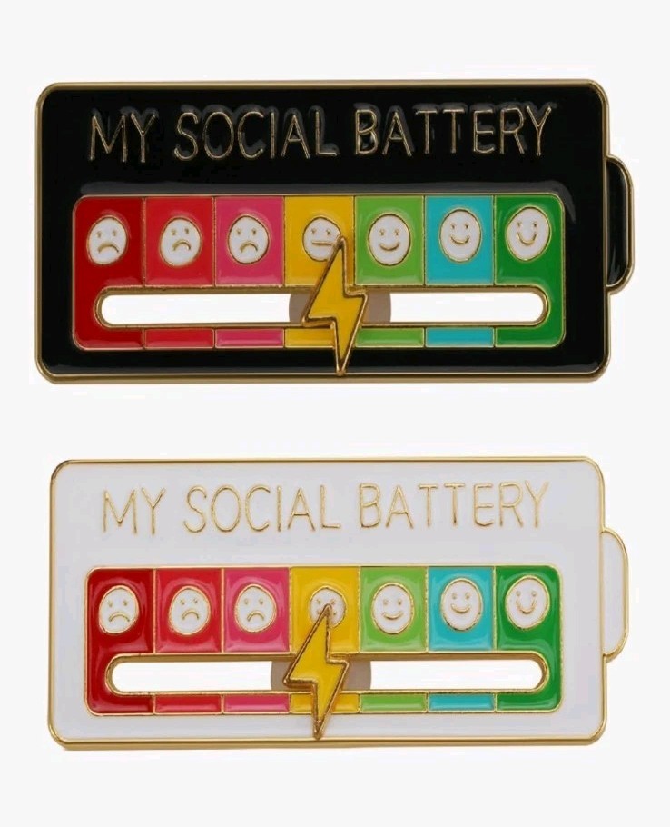 Social Battery Slider Pin 2Pcs Interactive Enamel Mood Brooch Funny Emotional…