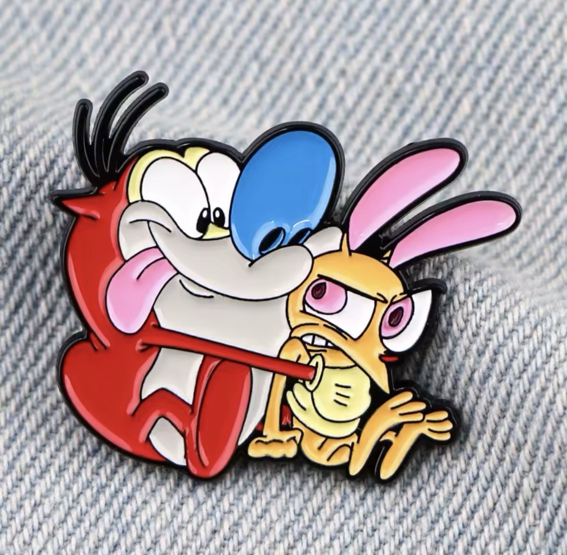 Stimpy Dog Cat Ren Cartoon Style 1pc Pin With Rubber Backer Humor FREE SHIPPING