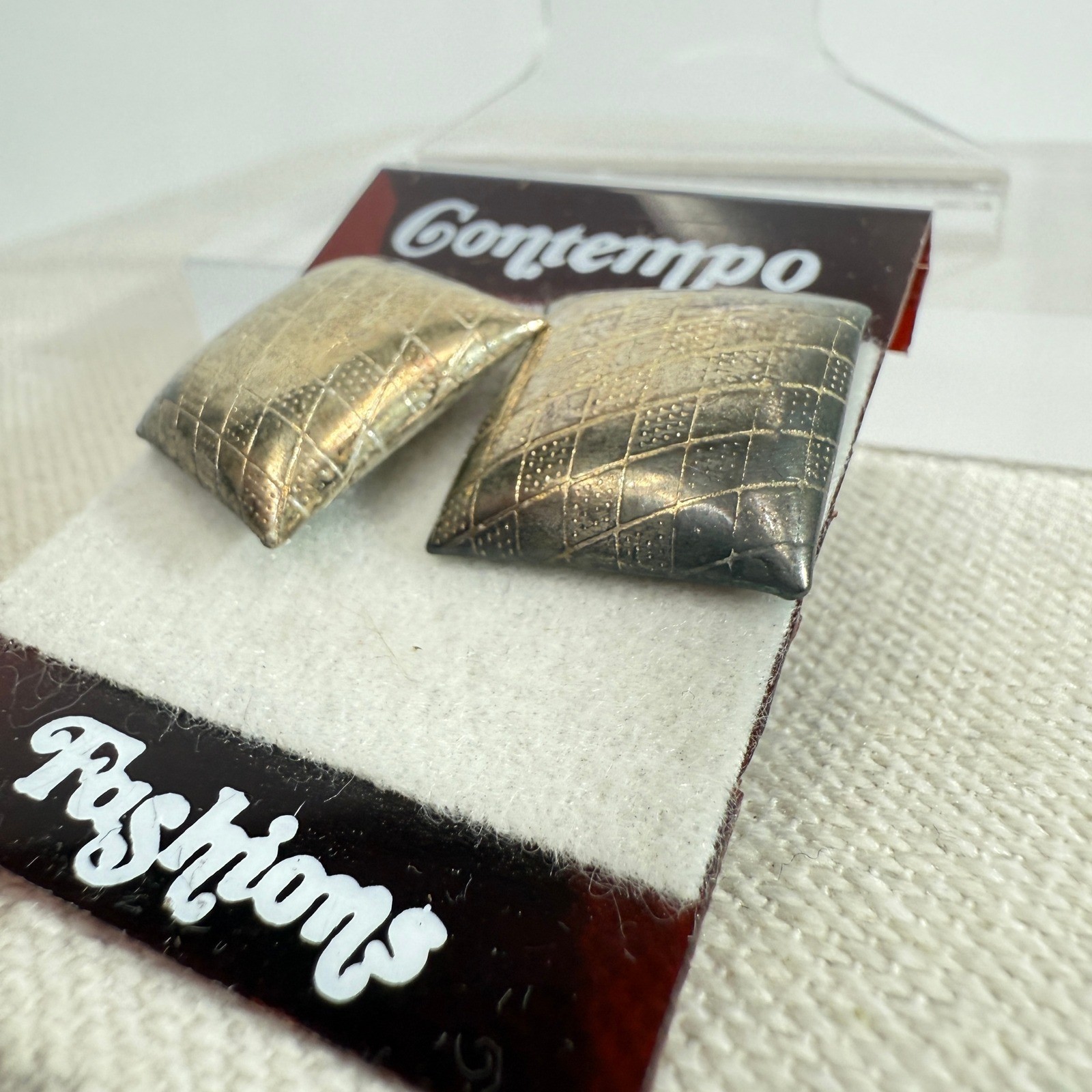 Contempo Fashions Silver Tone Square Earrings Stud Geometric Vintage Jewelry