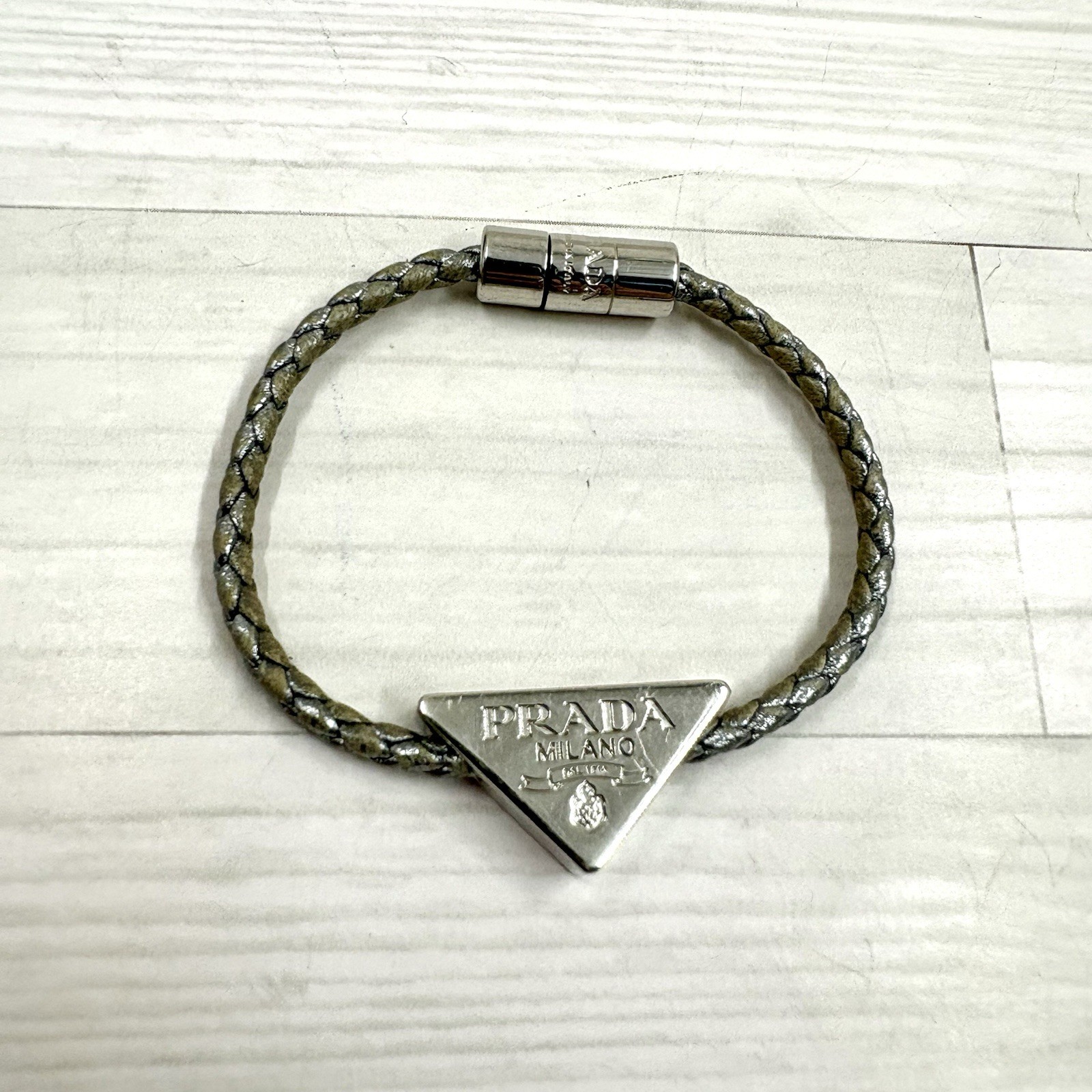 Prada 1IB350 Nappa Leather Bracelet Triangle Logo Authentic