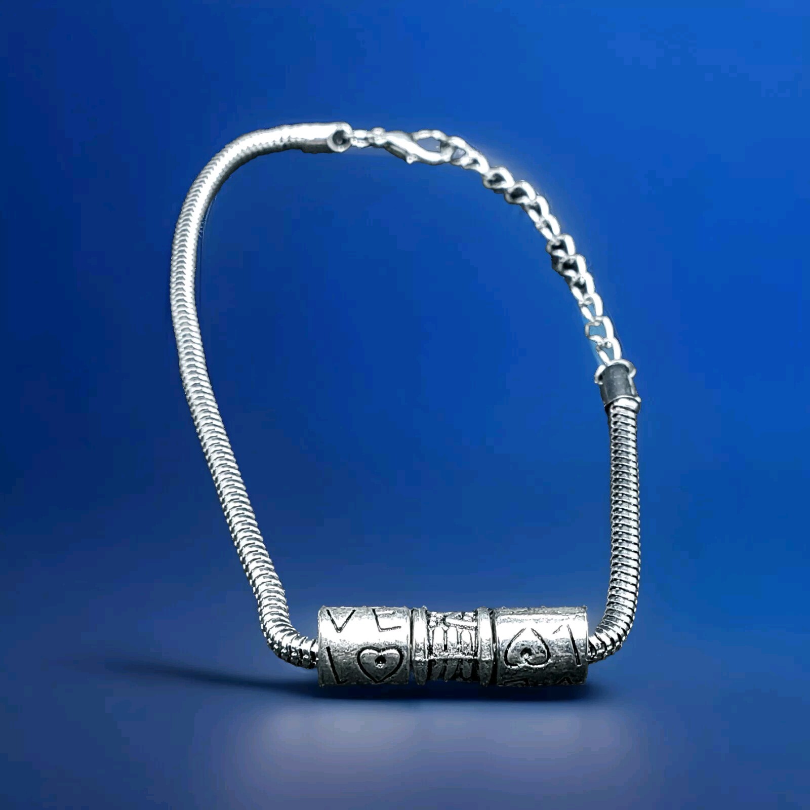 Marysia Designs Silver Stretch Sliding Love Charms Bracelet New