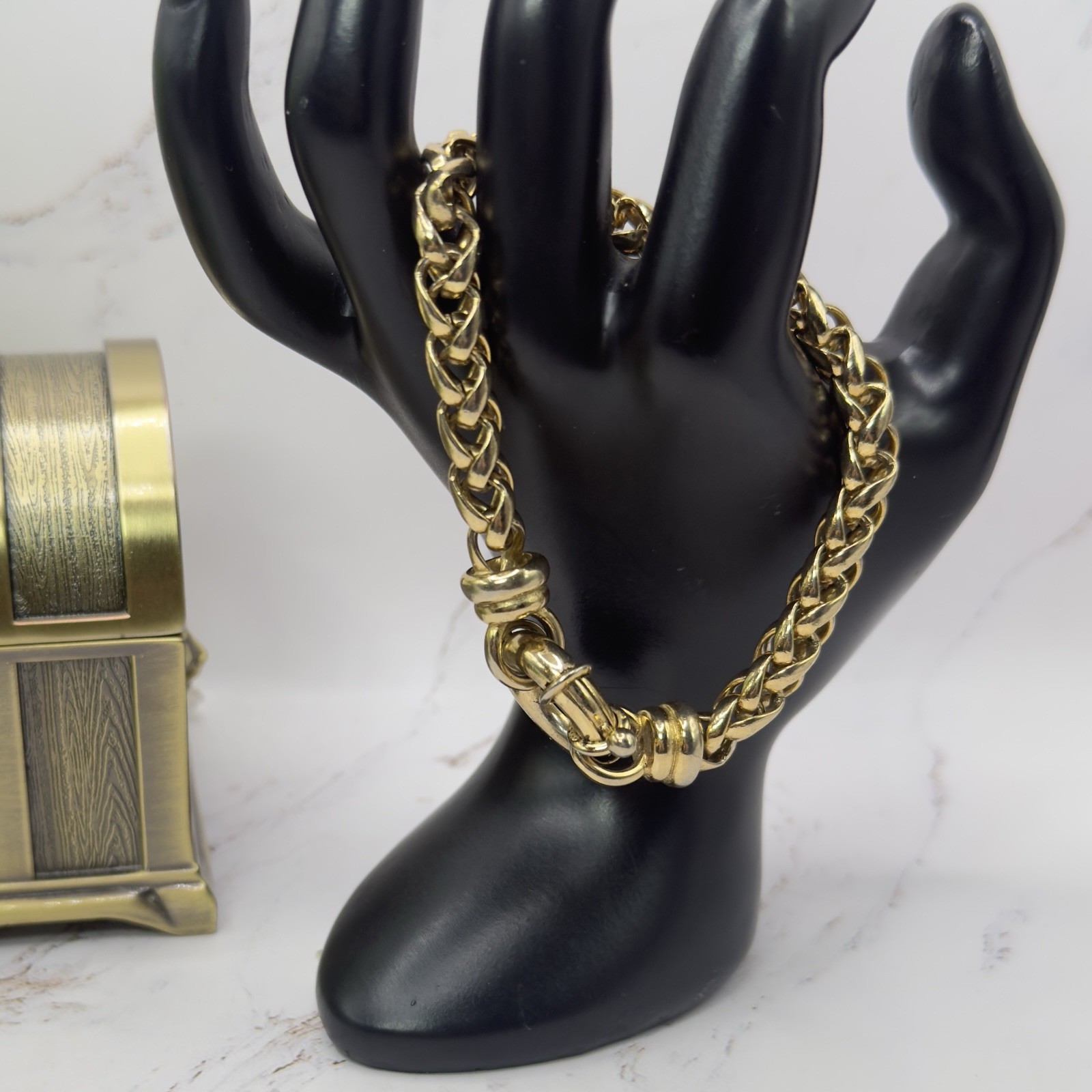 Gold Tone Wheat Link Chain Bracelet Large Spring Ring Bolt Clasp Fashion Jewelry