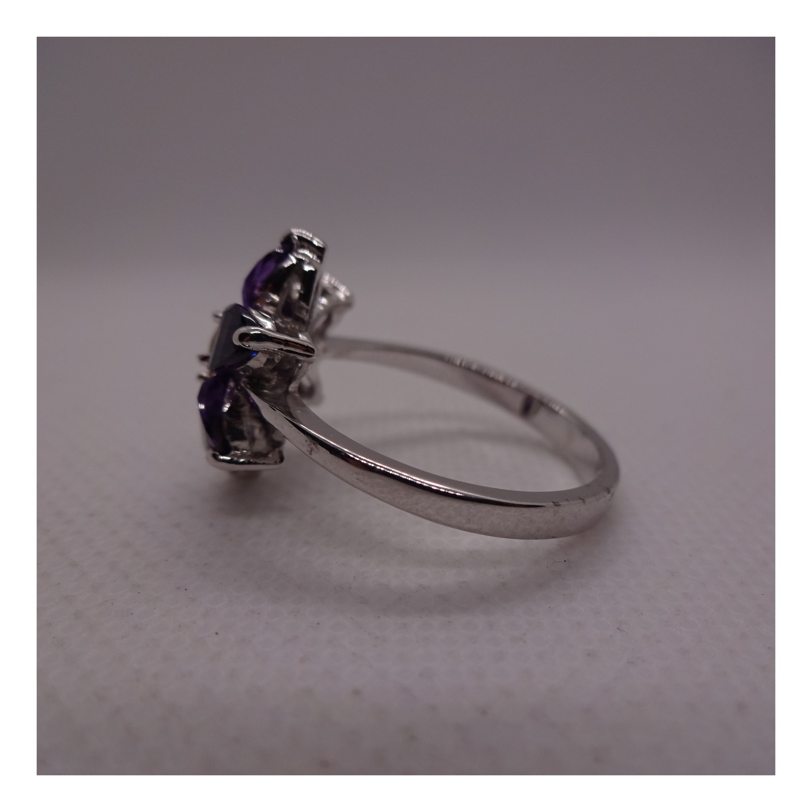 925 Sterling Silver Natural Amethyst Peridot Flower Cocktail Ring Size 10