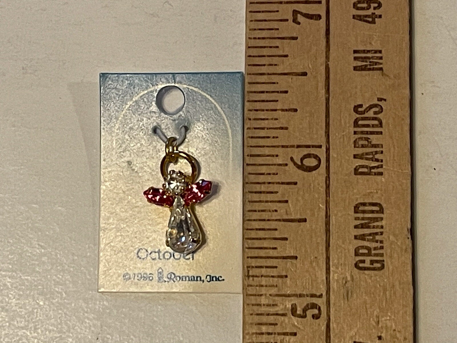1996 October Birthstone Angel Charm Pendant Vintage Roman Inc NEW Rhinestones