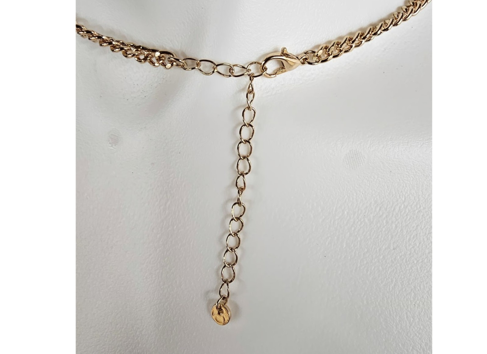 Elegant Gold-Tone Chevron Chain Necklace & Bracelet Set with White Seed Beads