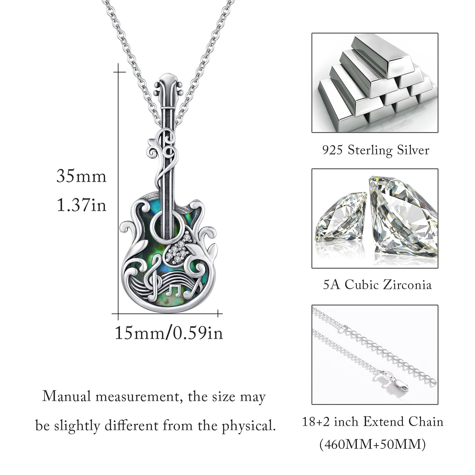 XIXLES Guitar Urn Necklace 925 Sterling Silver Guitar Cremation Pendants