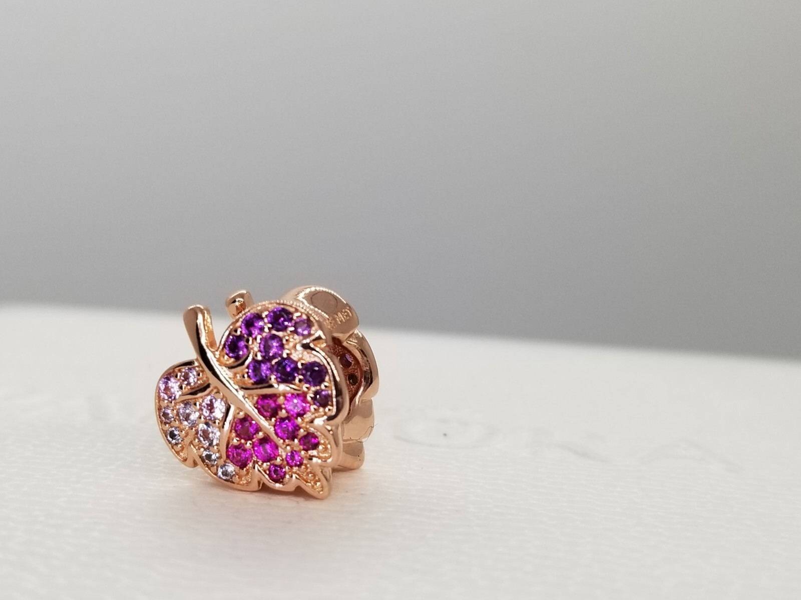 Authentic Pandora Rose Gold Pink Sparkling Pave Leaf Charm