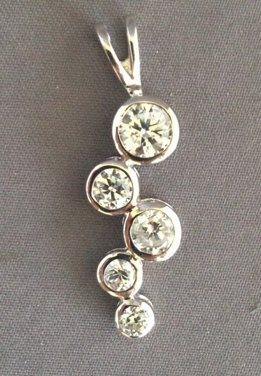 Channel Set Stack Cubic Zirconia Pendant 18″ chain Genuine .925 Sterling Silver