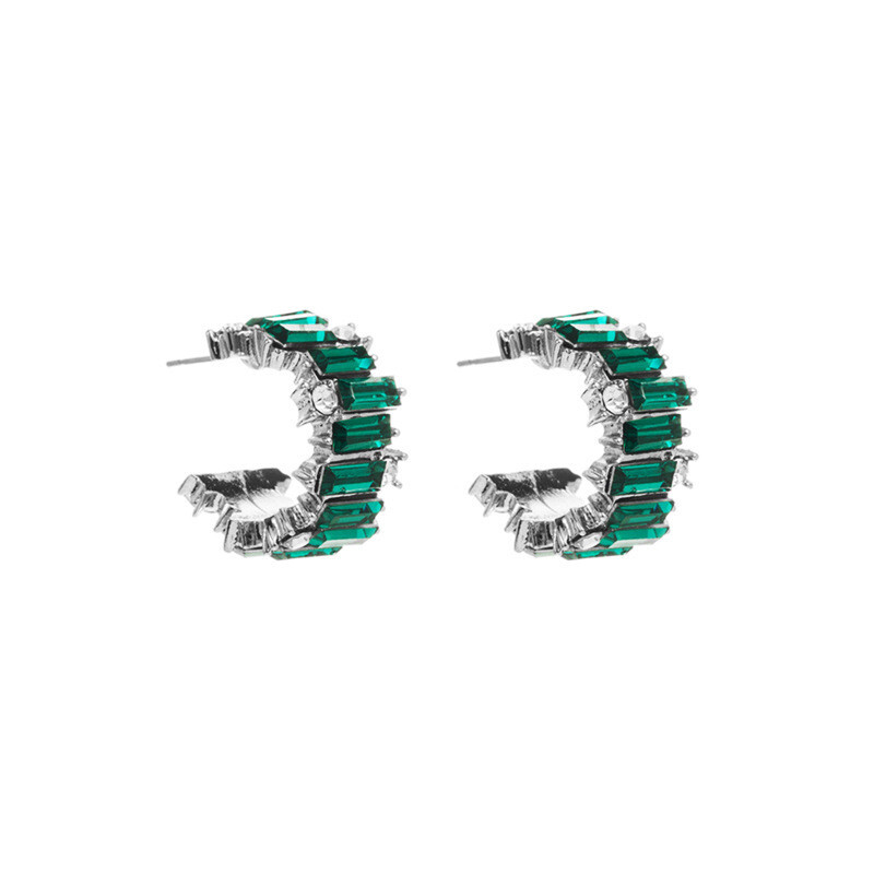 Inlaid Color Diamond C- Shaped Personality Simple Female Earrings Alloy