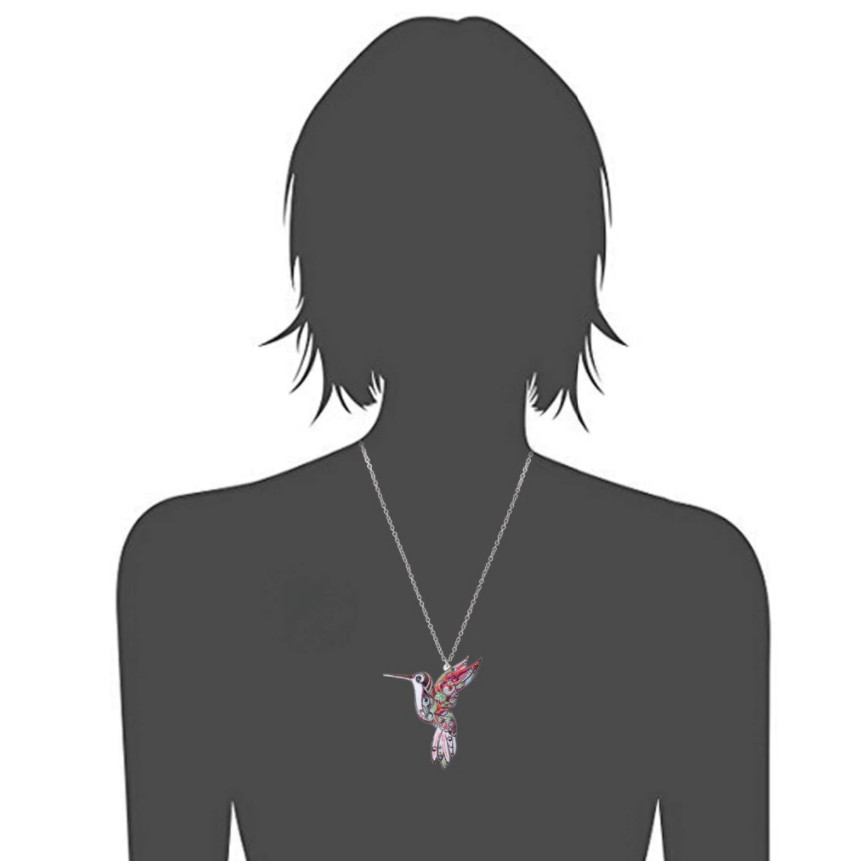 Colorful Acrylic Hummingbird Charm Pendant Necklace w/ Chain Bird Theme