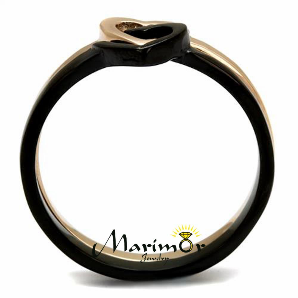 Stainless Steel Black & Rose Gold Ion Plated 2 Piece Heart Fashion Ring Sz 5-10
