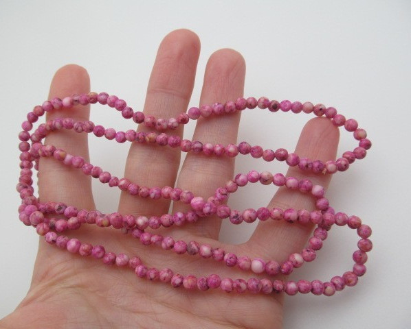 Vintage Rose Agate Marbled Natural Stone 4.5mm Layer Round Ball Necklace 34 In