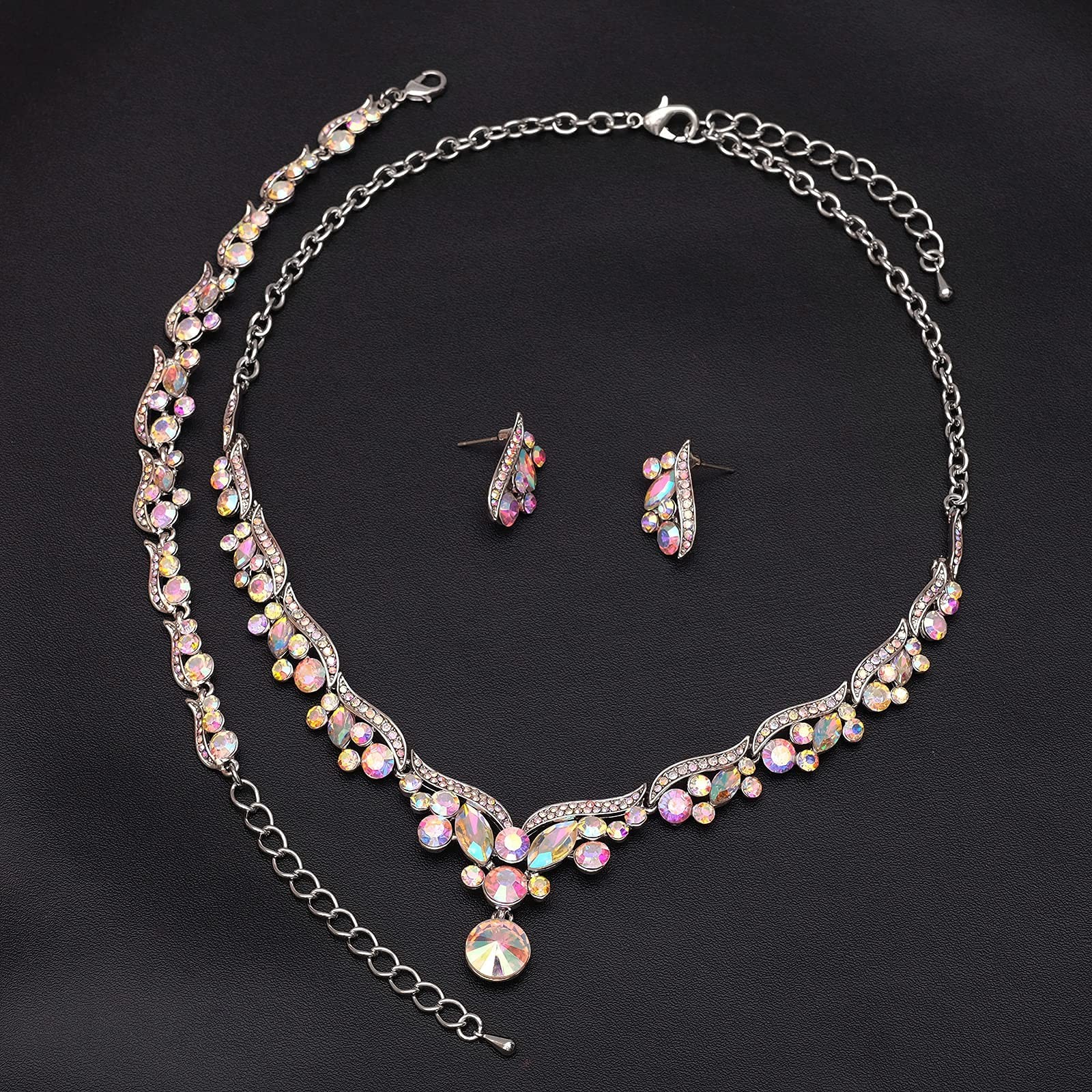 Elegant Austrian Crystal Bridal Choker Necklace Earring Link Bracelet Sets We…