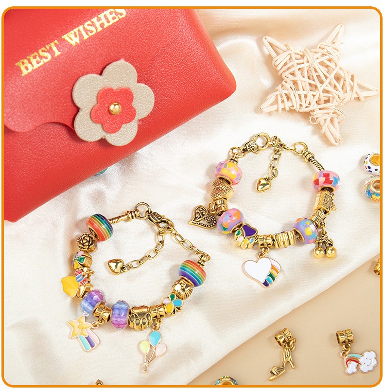 Christmas Gift Retro Gold Children Bracelet Set Pink Handbag Women Beaded