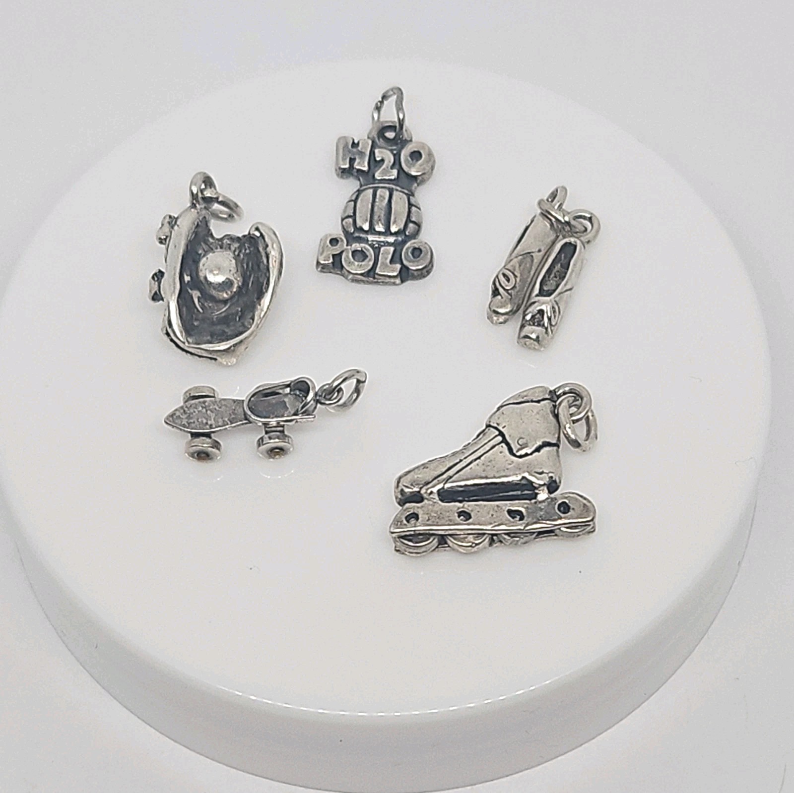 Lot of 5 Sterling Sports Pendants Charms Roller Skate H20 Polo Ballet Baseball