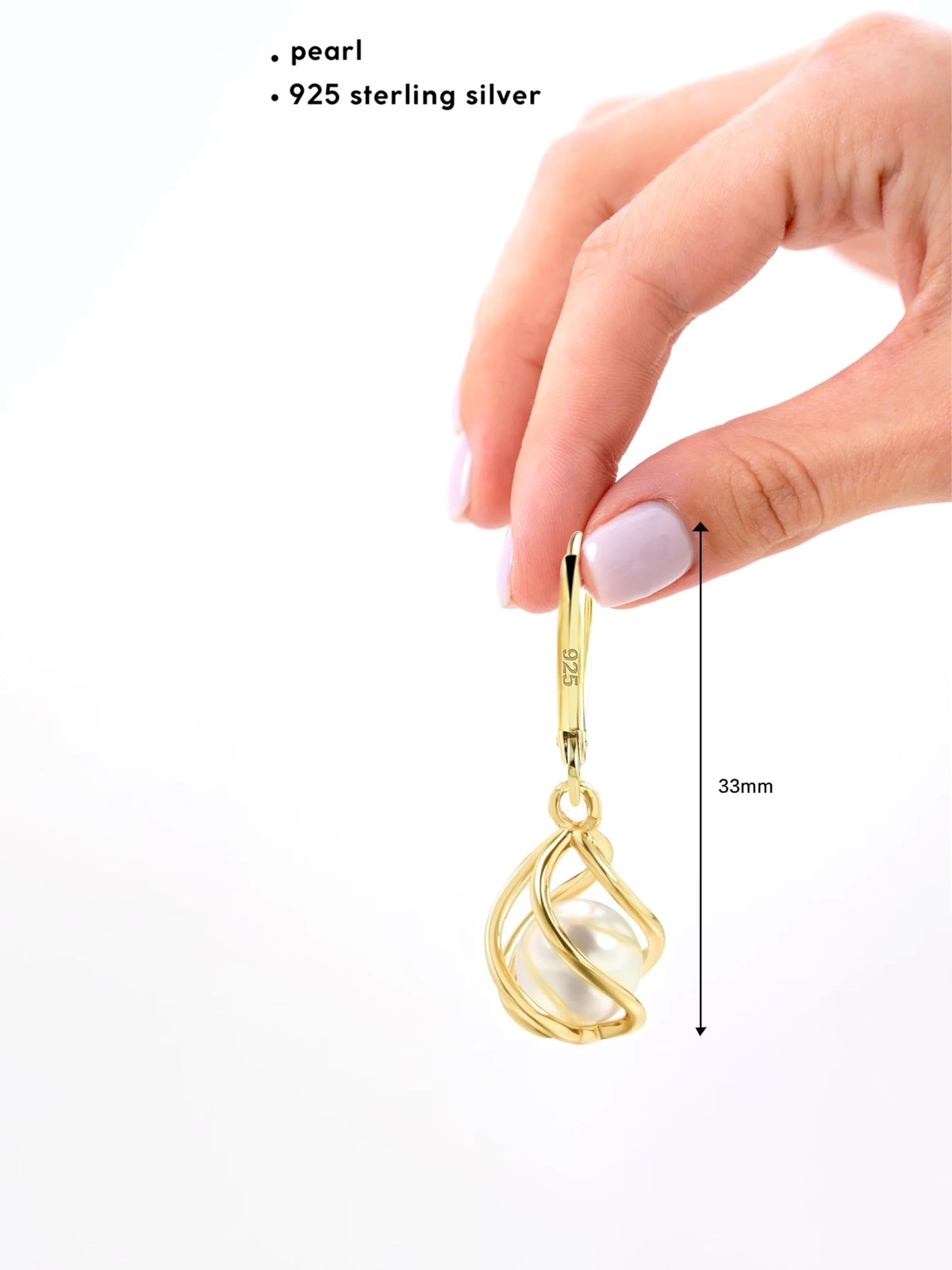 18K Gold Plated Caged Pearl Dangle Drop Earrings for Women Lightweight Leverback