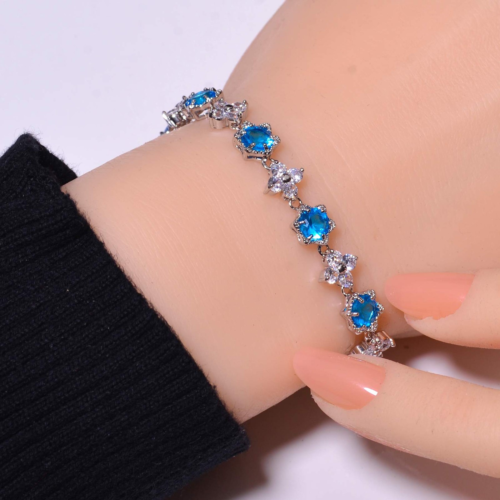 London Blue Topaz & Cubic Zirconia 925 Sterling Silver Tennis Bracelet 8.99″ B61