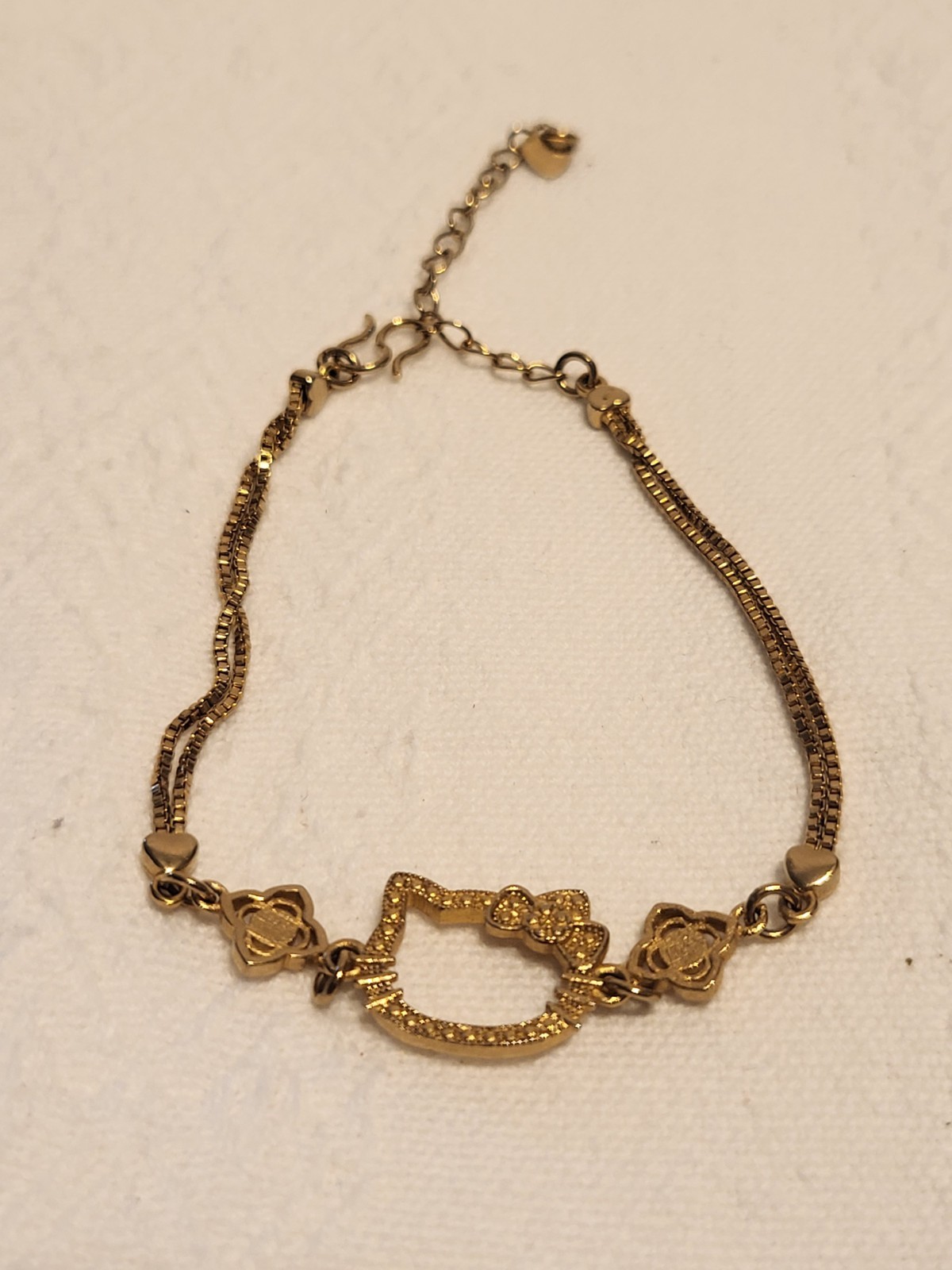 Gold Plated Hello Kitty Cat Dangle Charm Cable Chain Bracelet, Lobster,