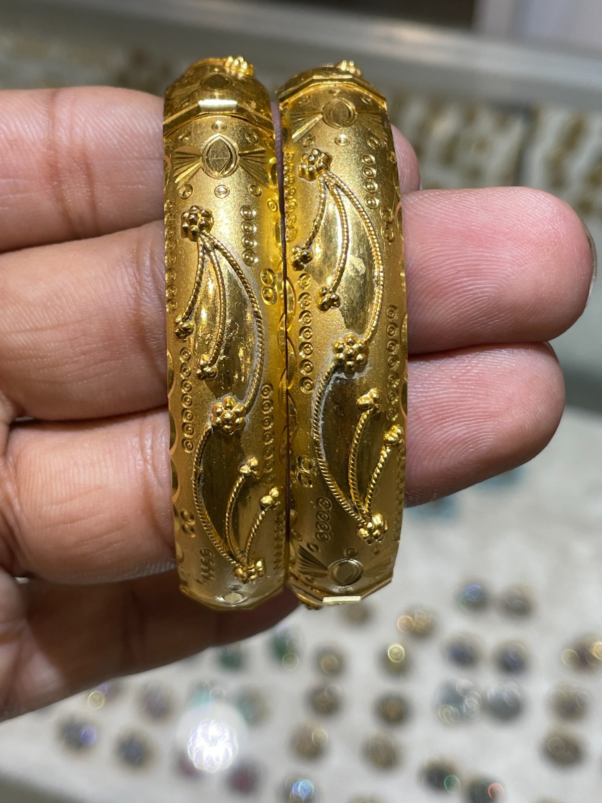 2.6 Gold Plated Top Dubai Bangles 2Pcs Set Bracelets Bridal For Woman Handmade