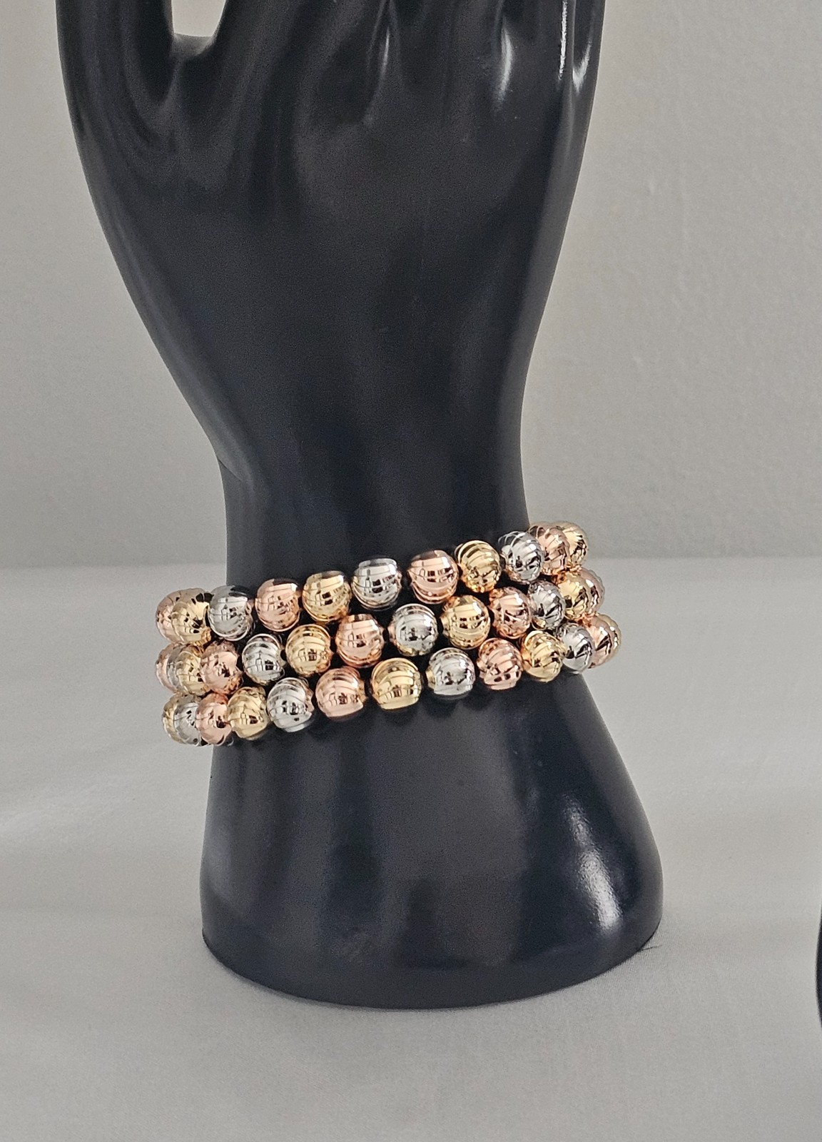 Women Men Unisex Three Toned Gold Silver Bronze Elastic Bracelets