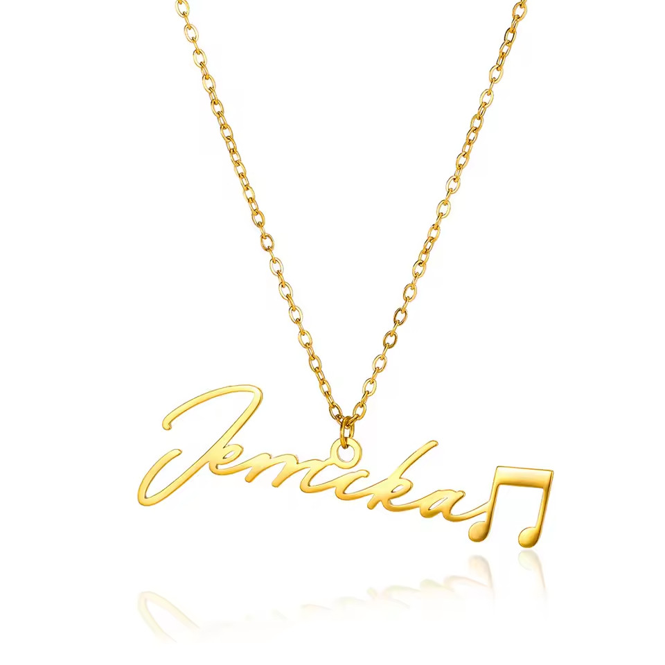 Custom Name Music Pendant Necklace Musician Musical Note Inspiration Gold Silver
