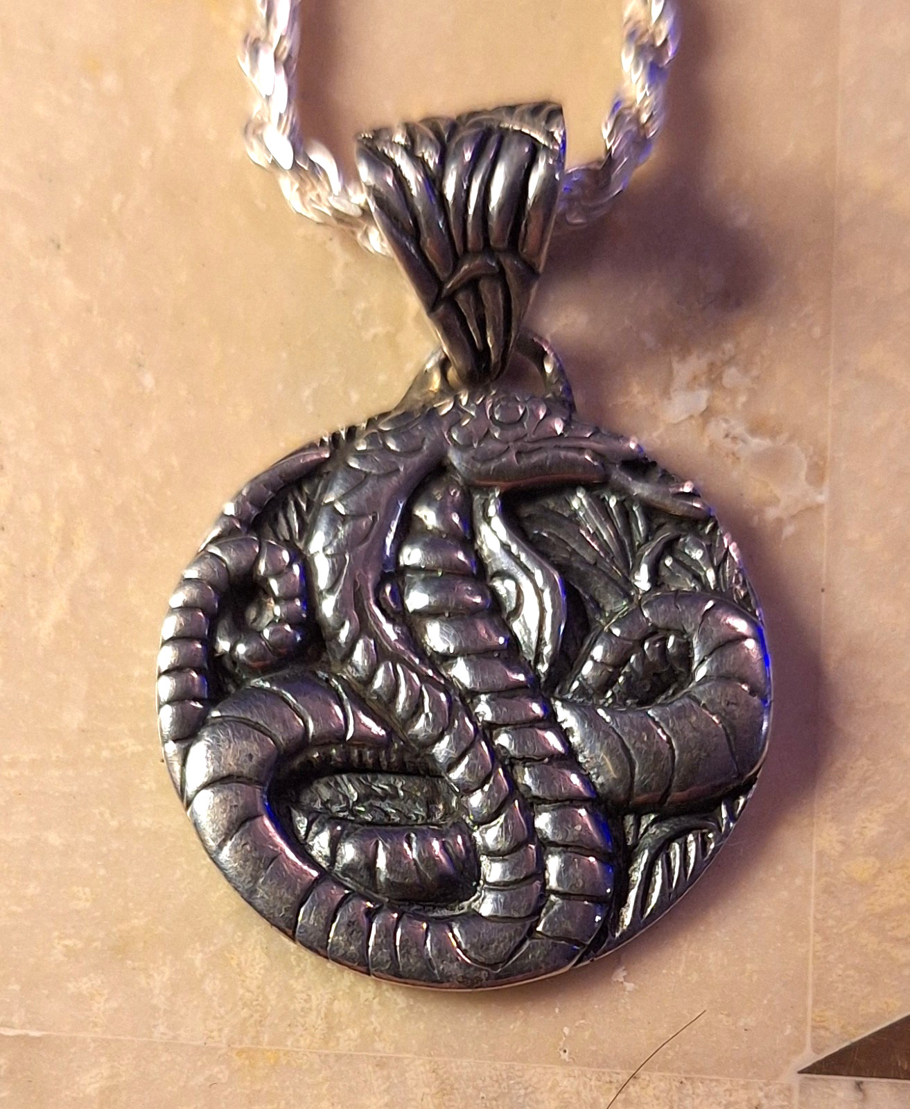 Year of the Snake Chinese Zodiac Pendant Sterling Silver Necklace Italy Chain