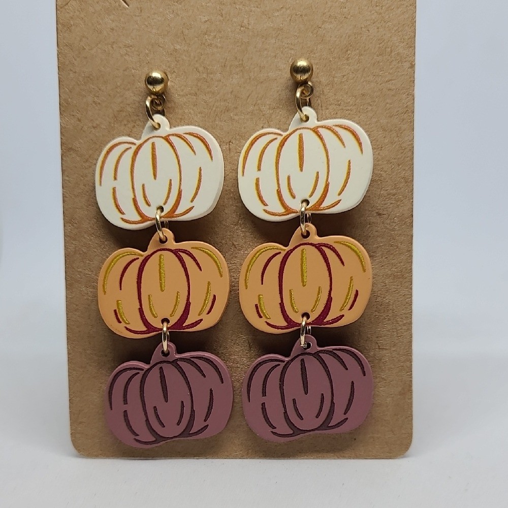 Pumpkin Dangle Stud Multi-Color Earrings NWOT Ladies Fall Outdoor Casual Festive