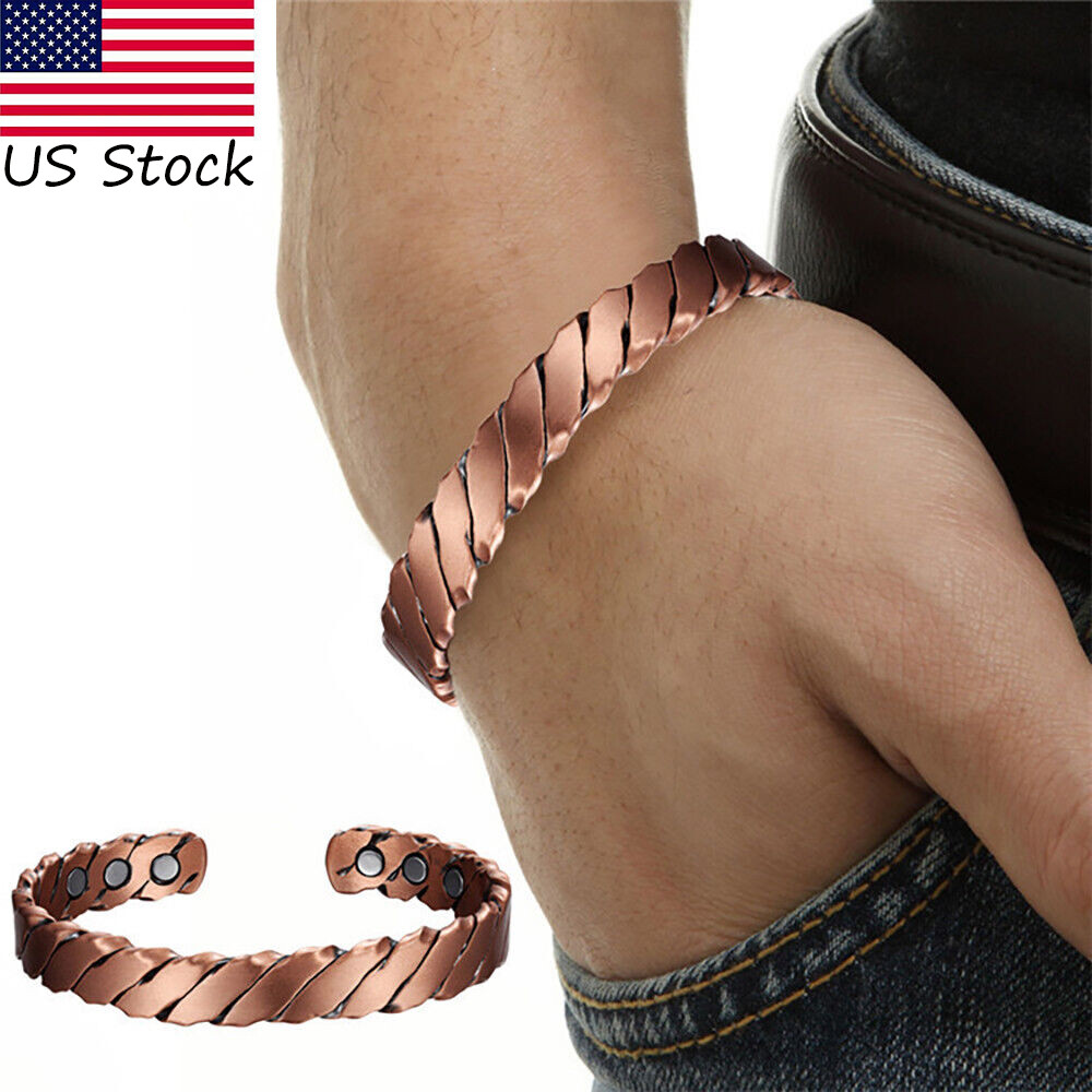 Magnetic Therapy Bracelet Plated Copper Arthritis Pain Relief Twisted Open Cuff