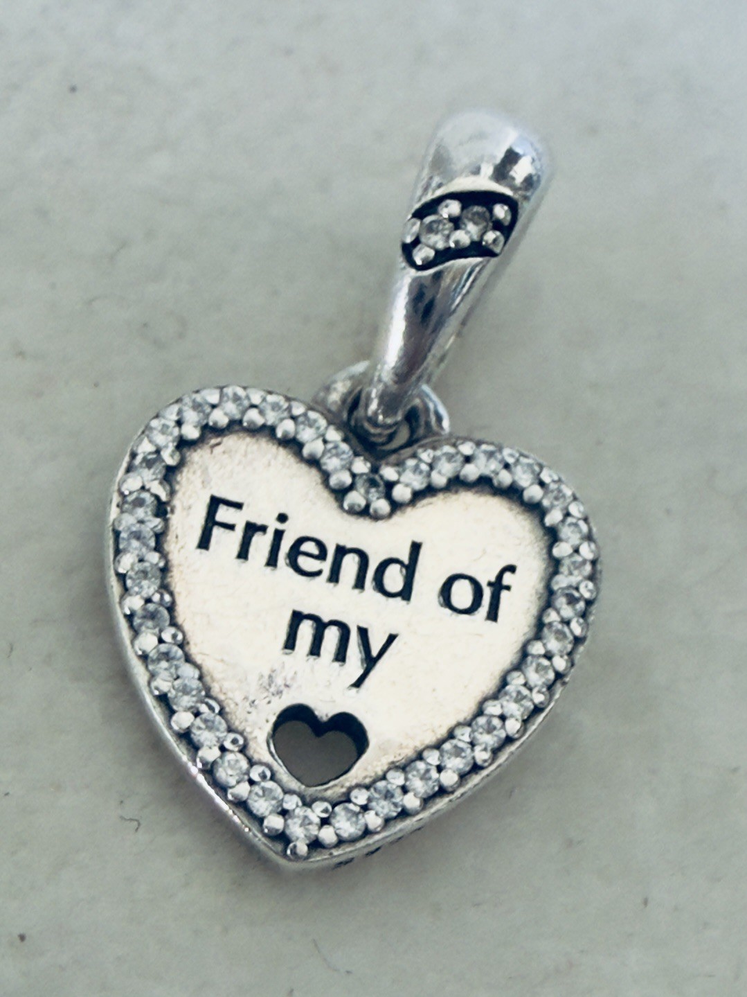 Pandora 925 Sterling Silver Friend of My Heart Dangle Pendant Charm Whit CZ