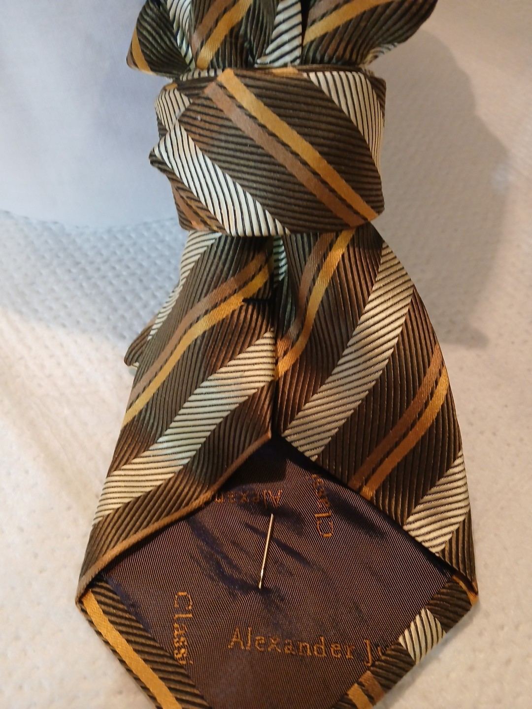 Womens Tie Necklace Repurpose Color Brown & Tan Comes With Broch & Necklace