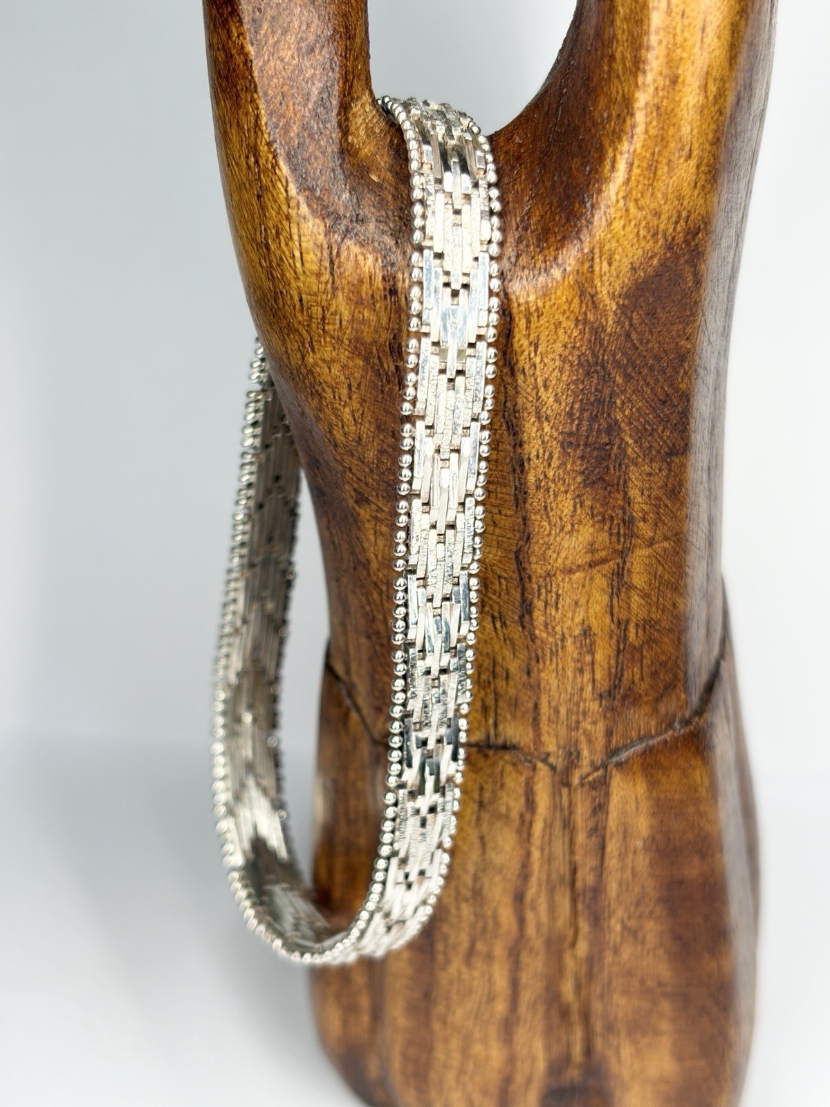 Vintage SU Italy 925 Sterling Silver Woven Flat Riccio Chain Bracelet 7.5” 15.7g